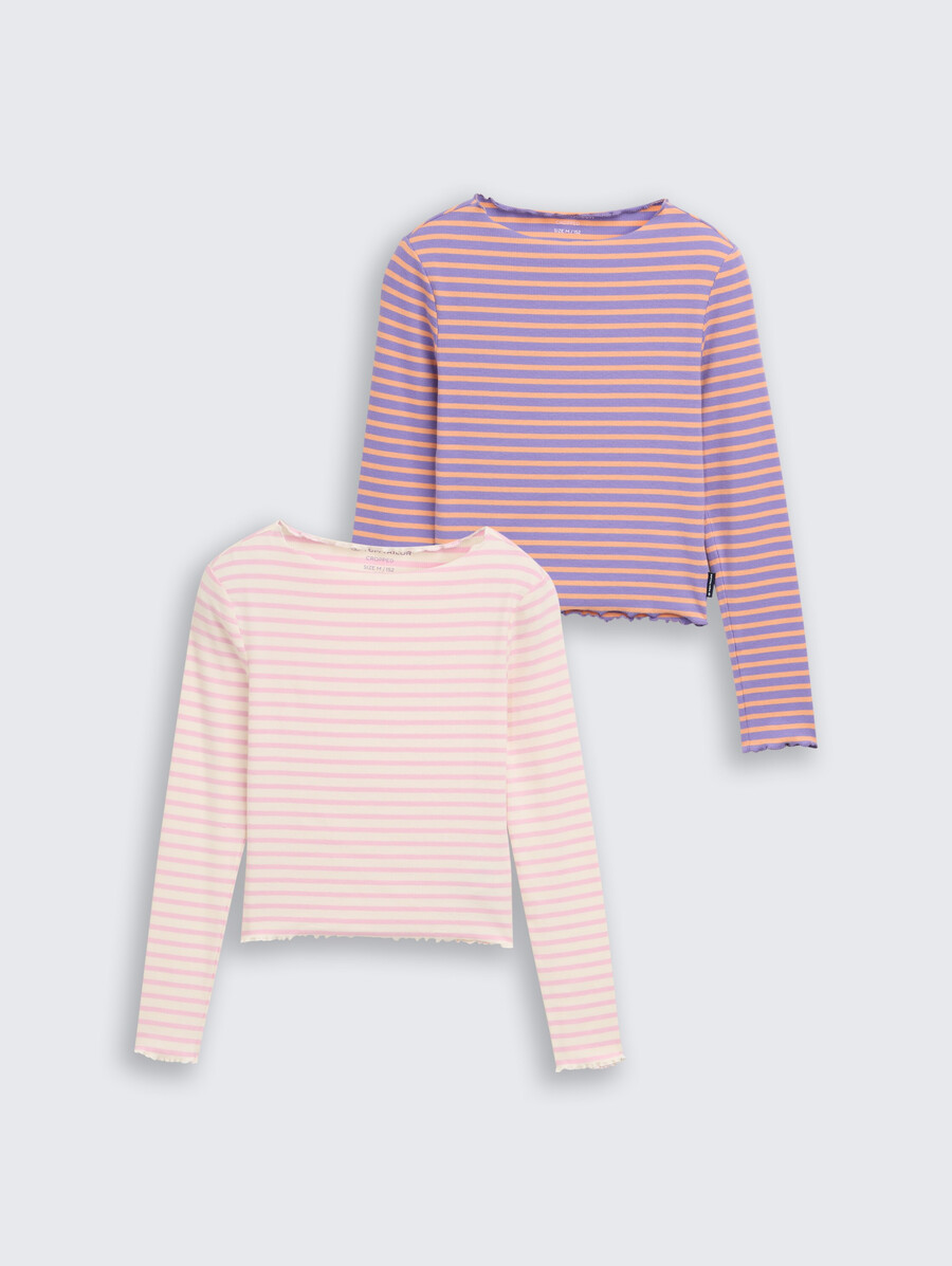 camisa de manga larga acanalada en pack de 2 con estampado de rayas