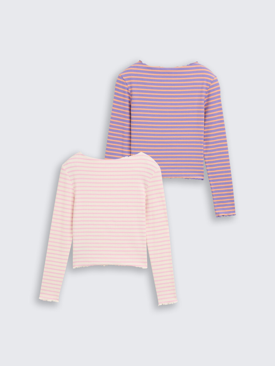 camisa de manga larga acanalada en pack de 2 con estampado de rayas