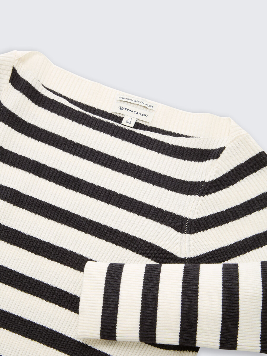 jersey corto de canalé con estampado de rayas