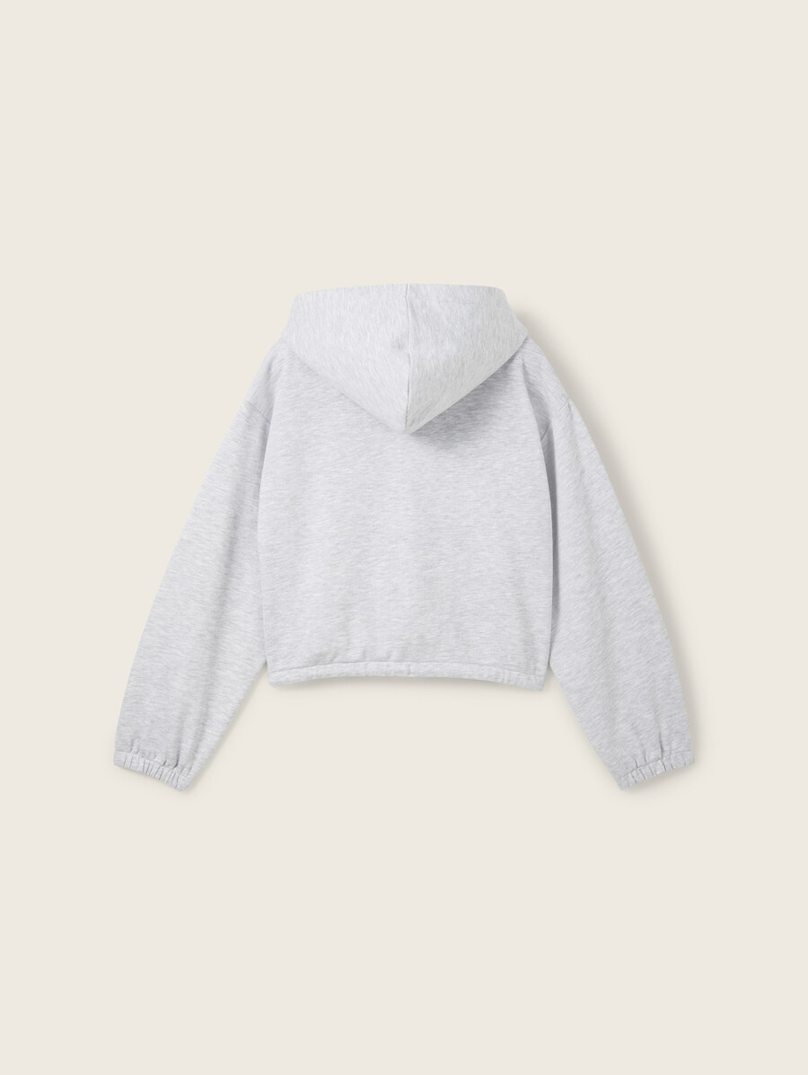 chaqueta sudadera con capucha corta en look jaspeado