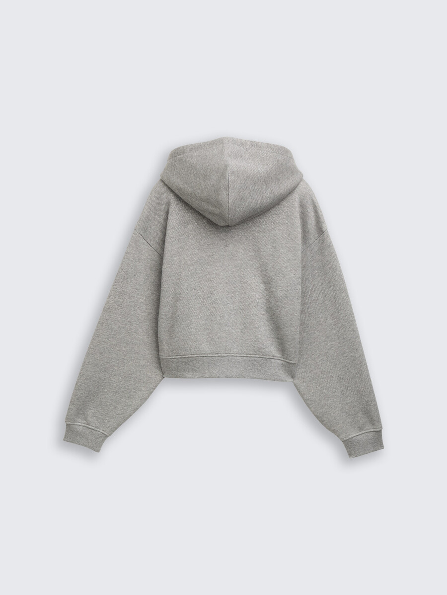 sudadera con capucha corta y efecto purpurina