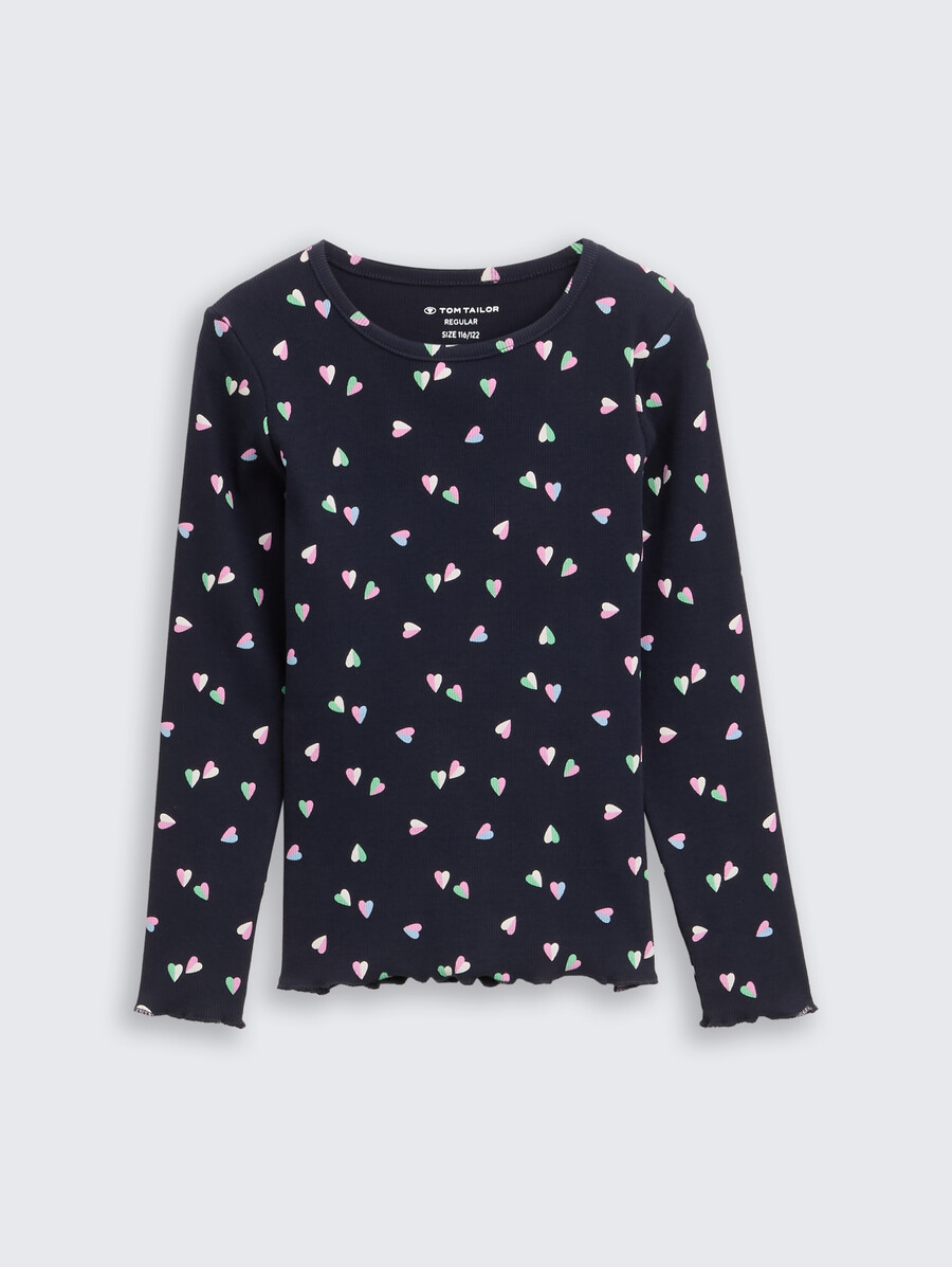 camisa de manga larga acanalada con estampado integral