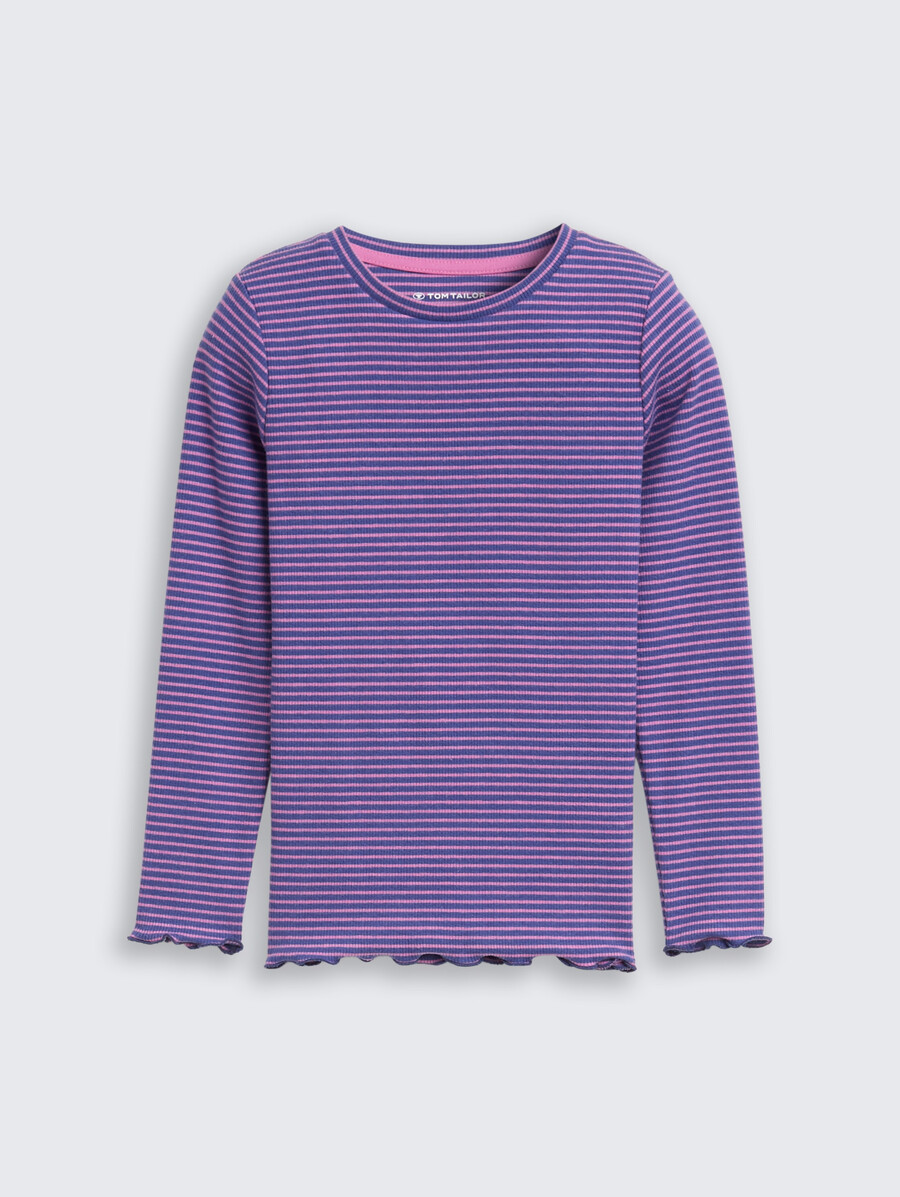 camisa de manga larga acanalada con estampado de rayas