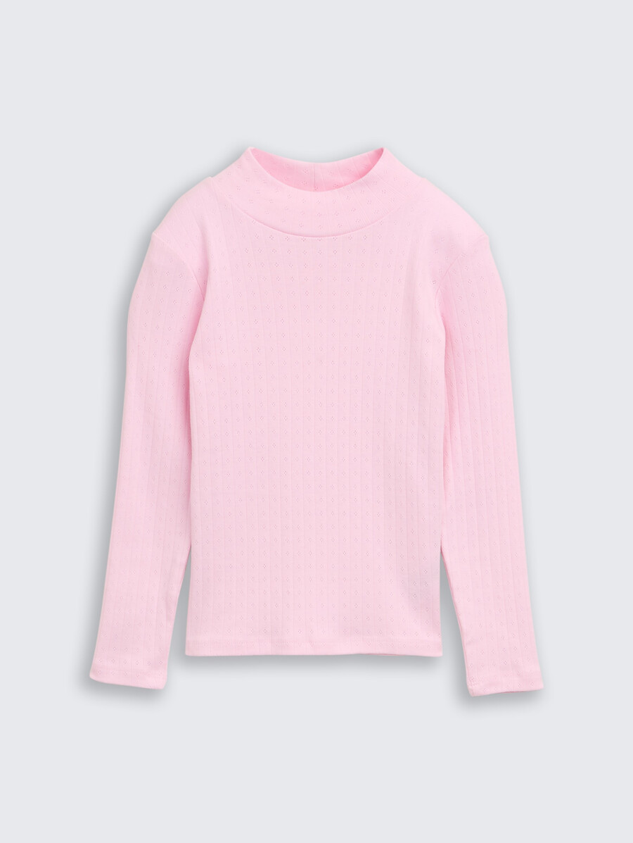 camisa de manga larga de pointelle con cuello alto
