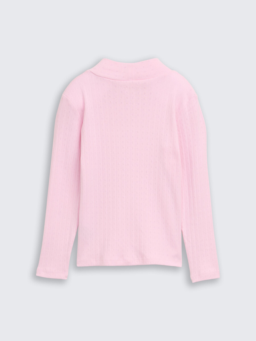 camisa de manga larga de pointelle con cuello alto