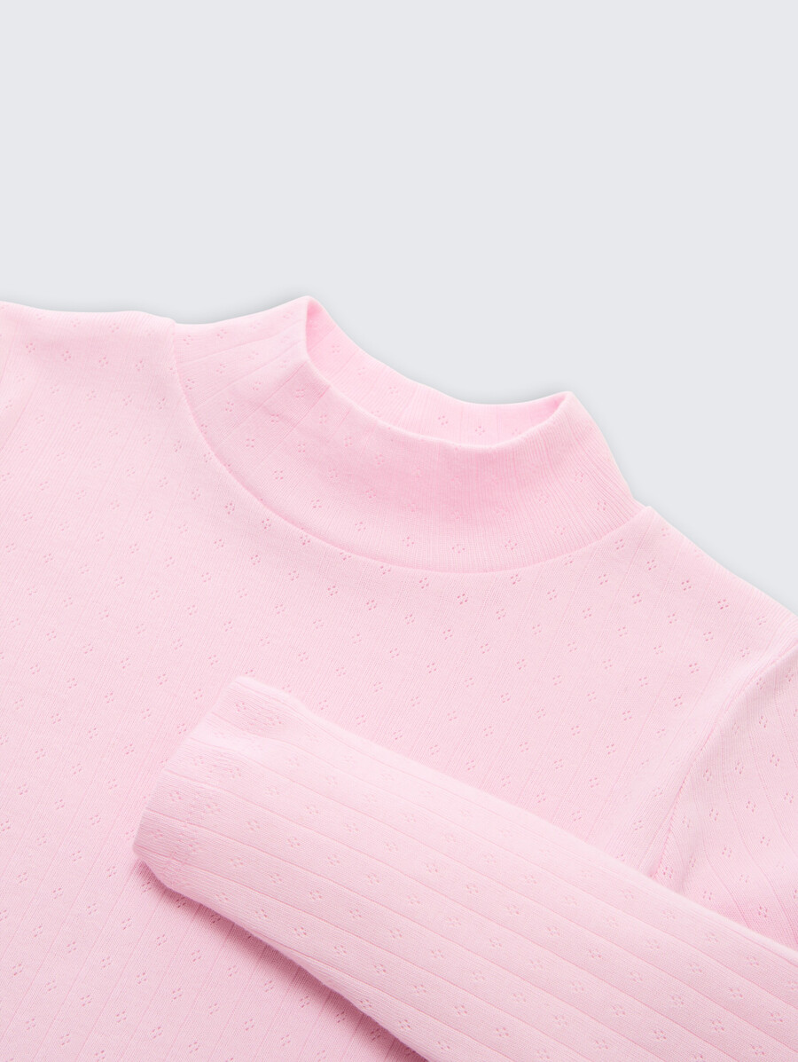 camisa de manga larga de pointelle con cuello alto