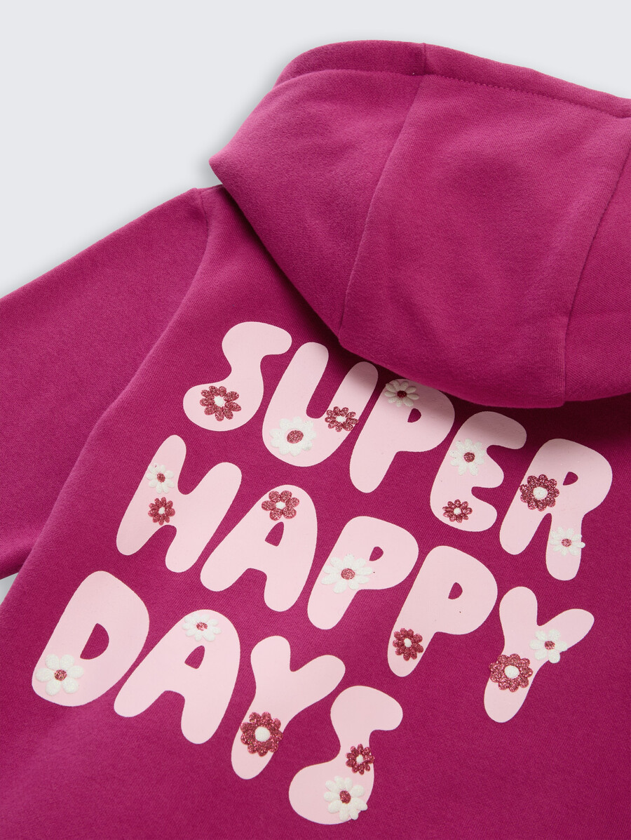 sudadera con capucha corta y estampado en la espalda