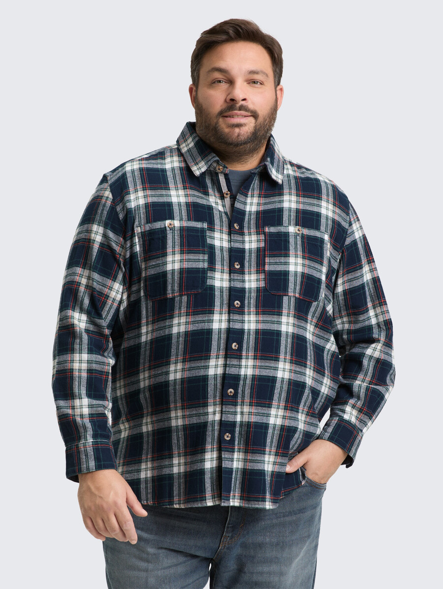 talla grande - camisa de franela de corte cómodo con estampado de cuadros