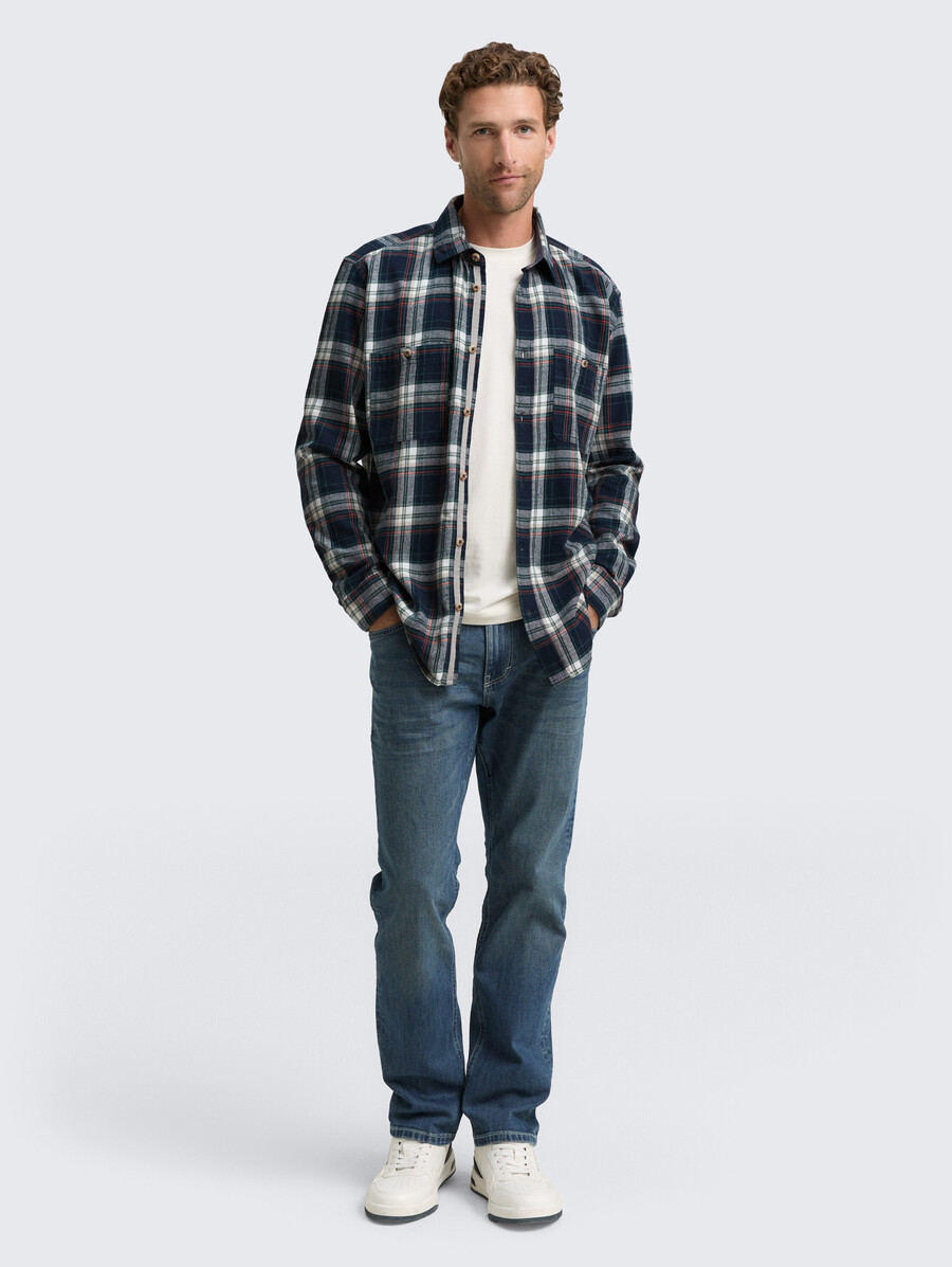 camisa de franela de corte cómodo con estampado de cuadros