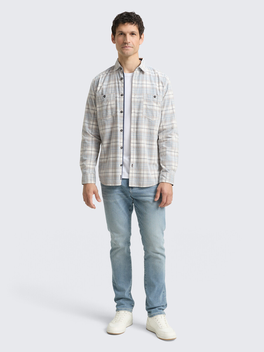 camisa de pana de corte regular con estampado de cuadros