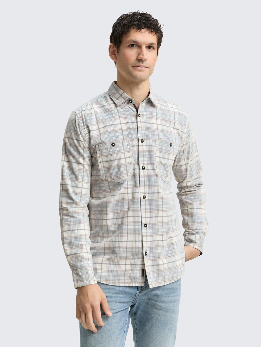 camisa de pana de corte regular con estampado de cuadros