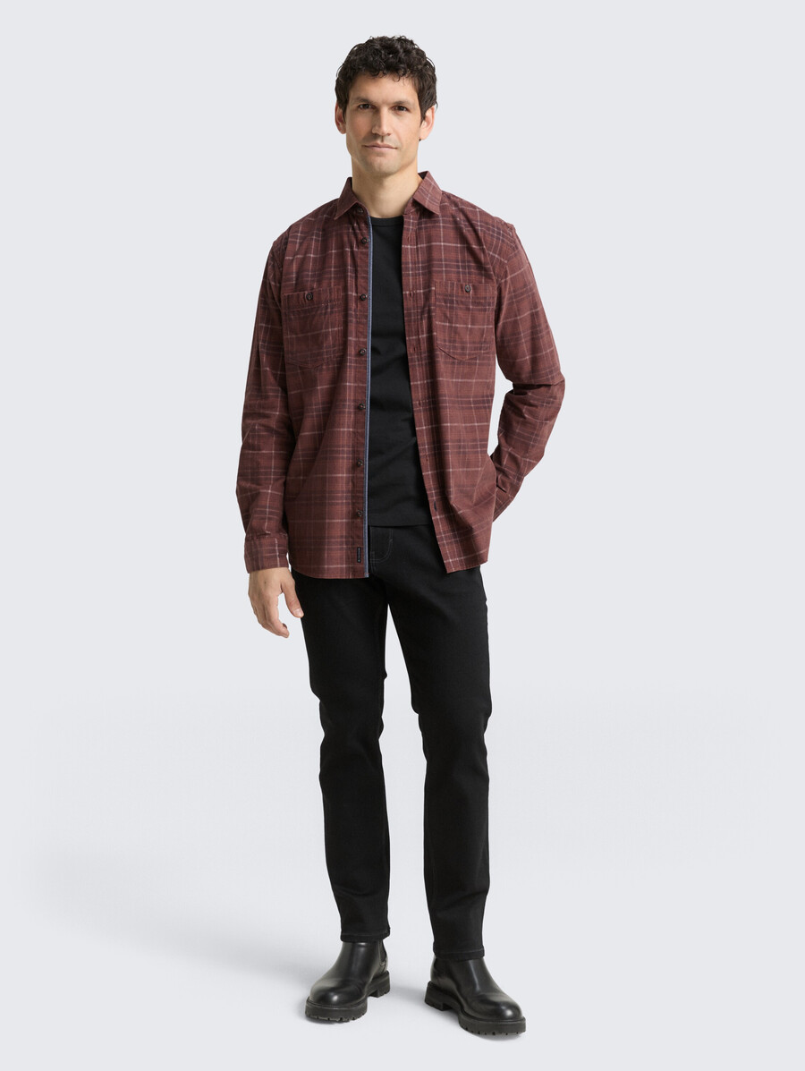 camisa de pana de corte regular con estampado de cuadros