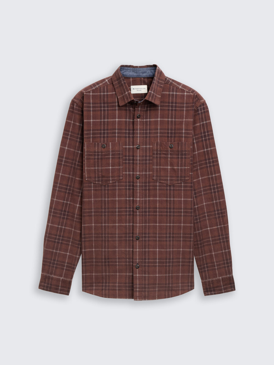 camisa de pana de corte regular con estampado de cuadros