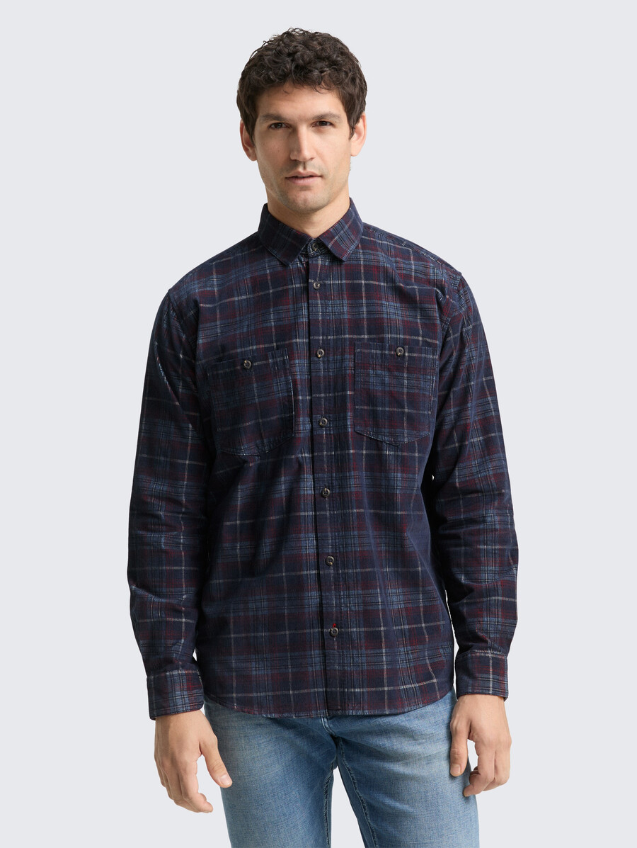 camisa de pana de corte regular con estampado de cuadros