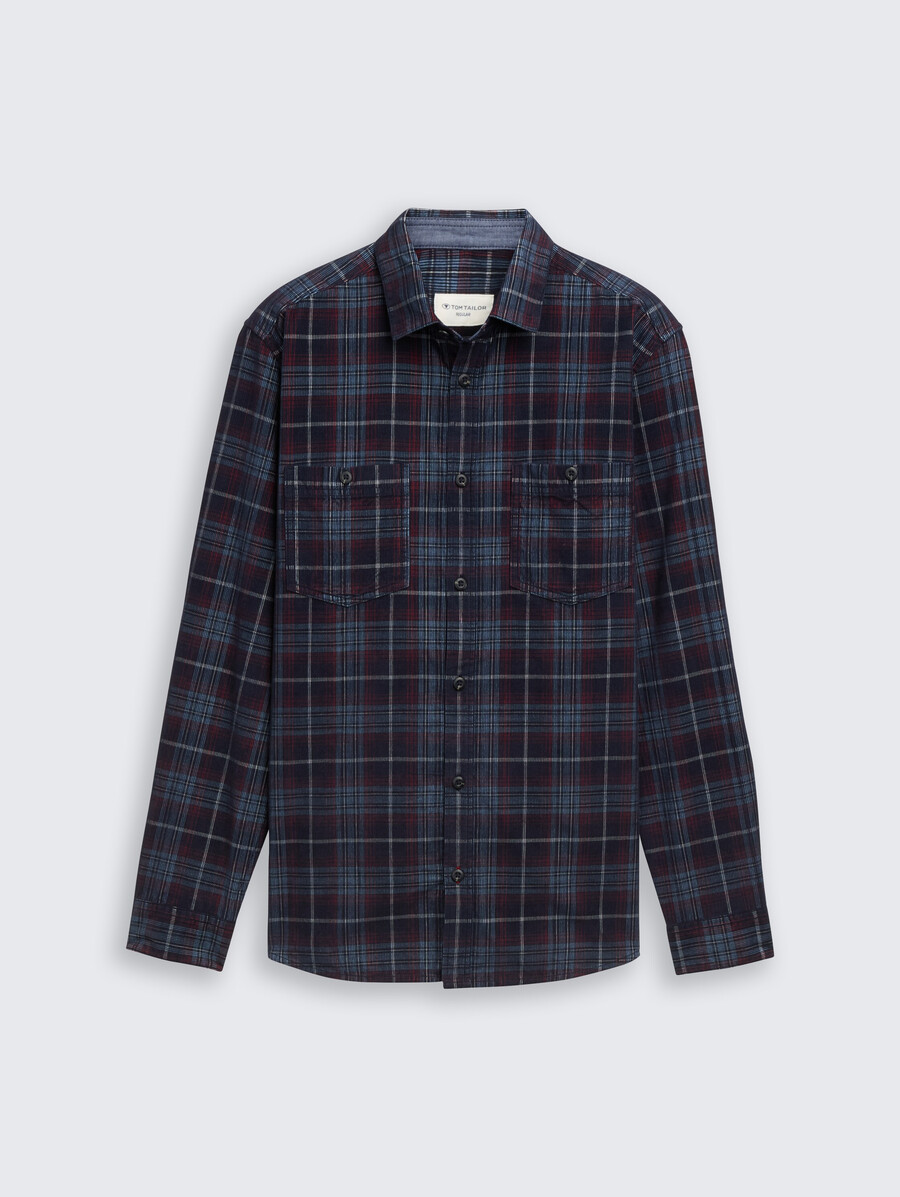 camisa de pana de corte regular con estampado de cuadros