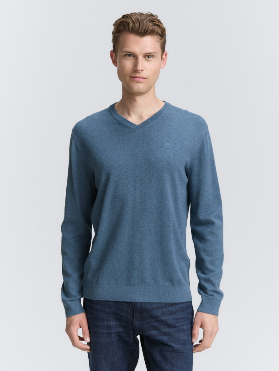 jersey de punto de algodón con cuello de pico
