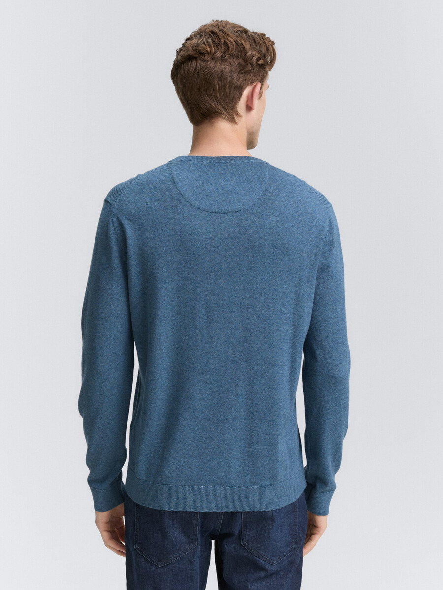 jersey de punto de algodón con cuello de pico
