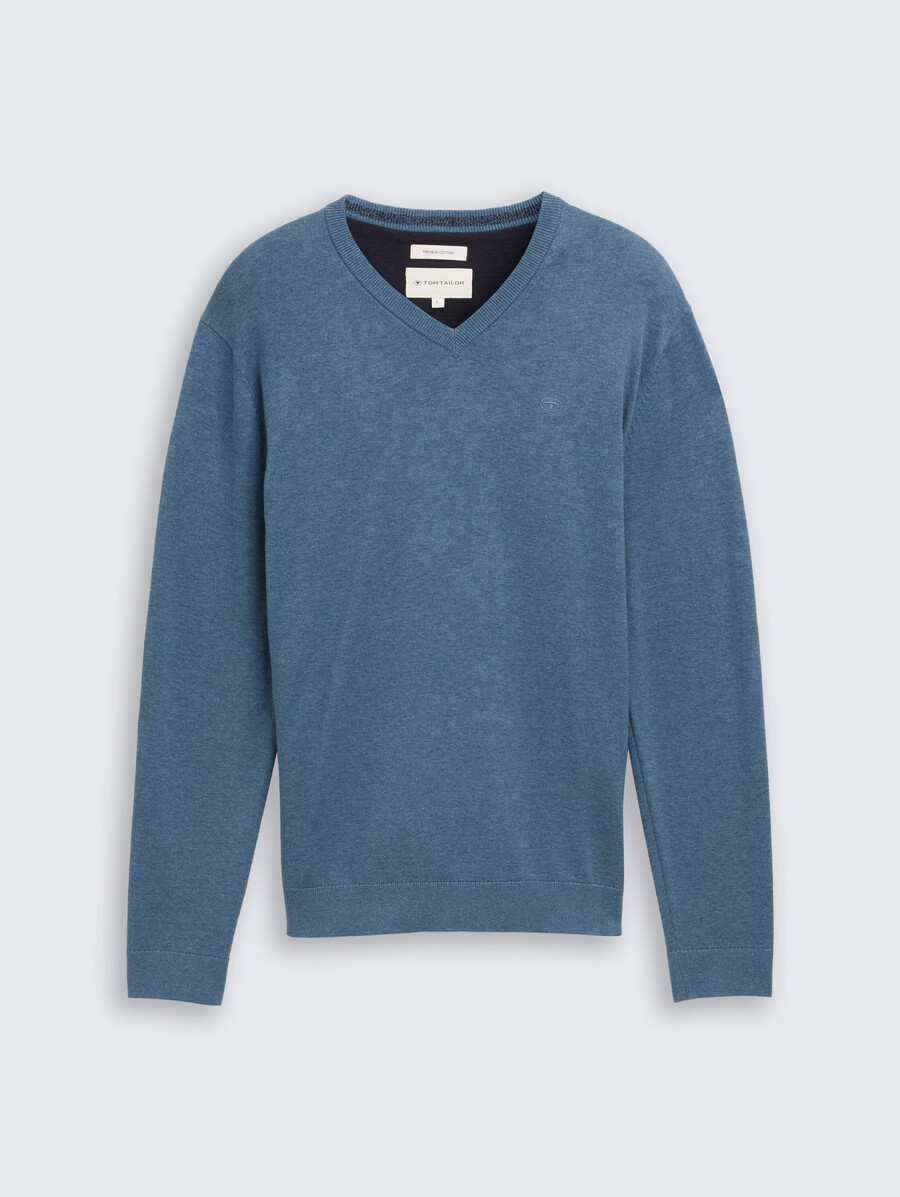 jersey de punto de algodón con cuello de pico