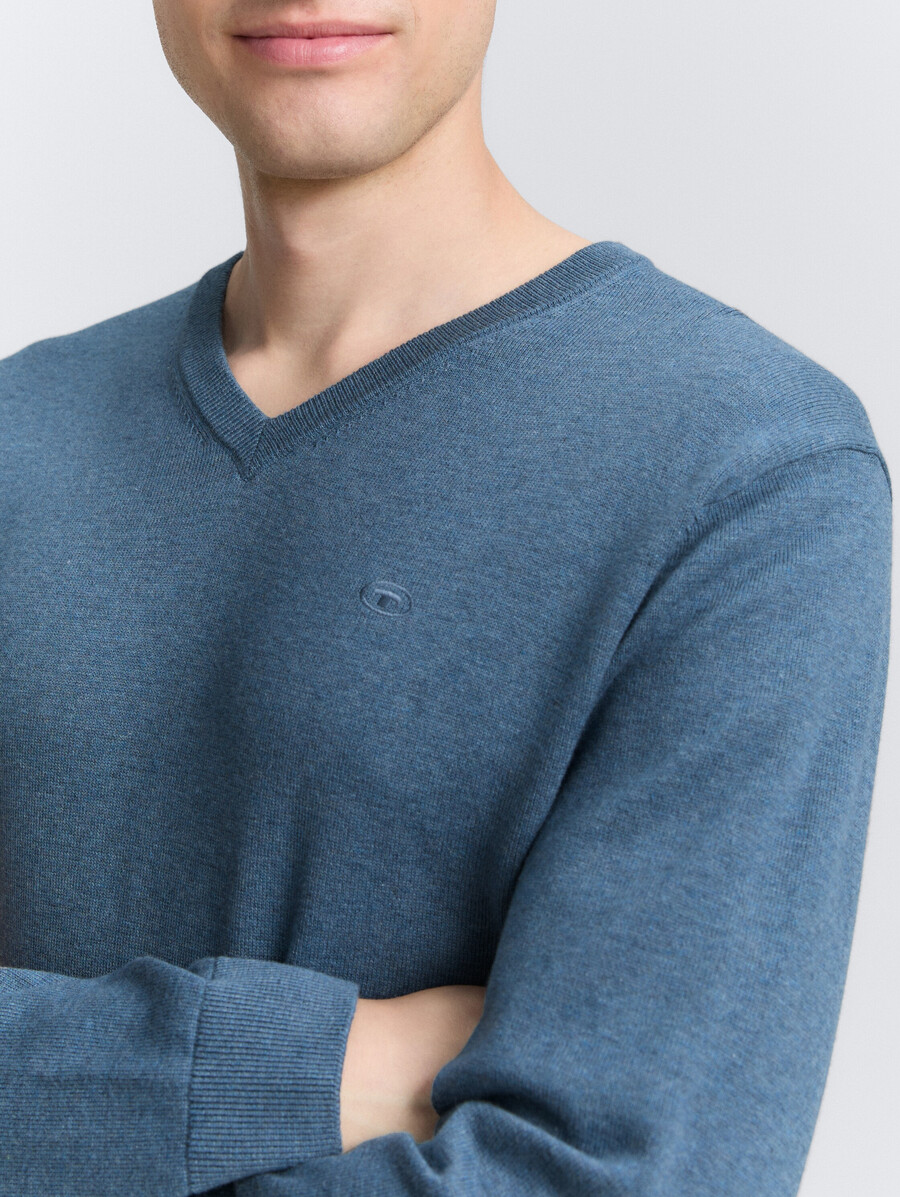 jersey de punto de algodón con cuello de pico
