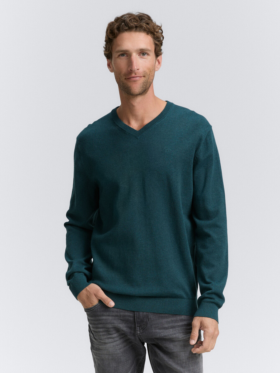 jersey de punto de algodón con cuello de pico