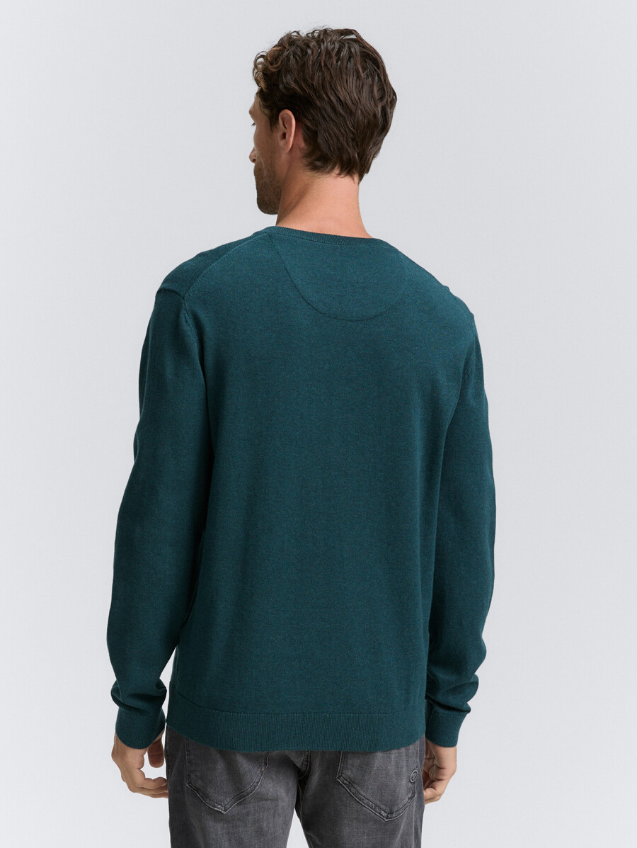 jersey de punto de algodón con cuello de pico
