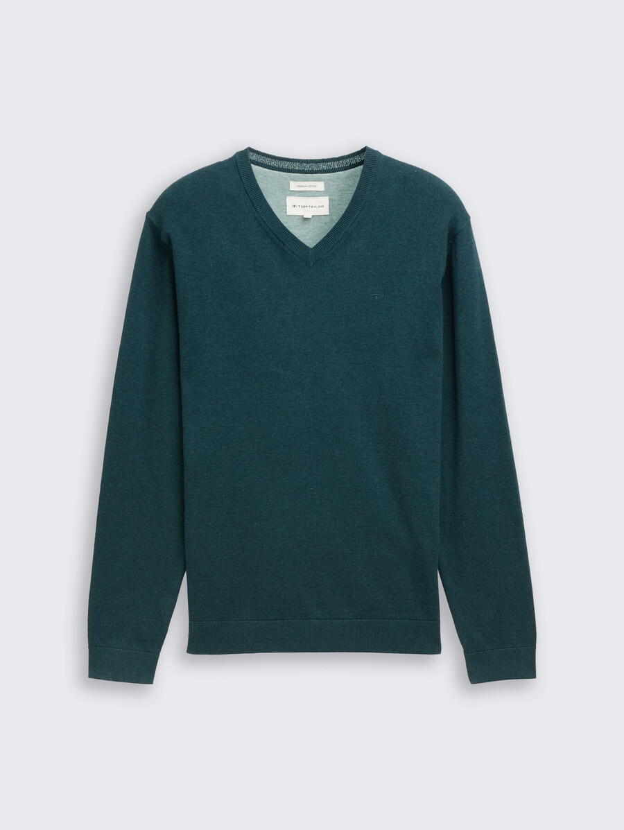jersey de punto de algodón con cuello de pico