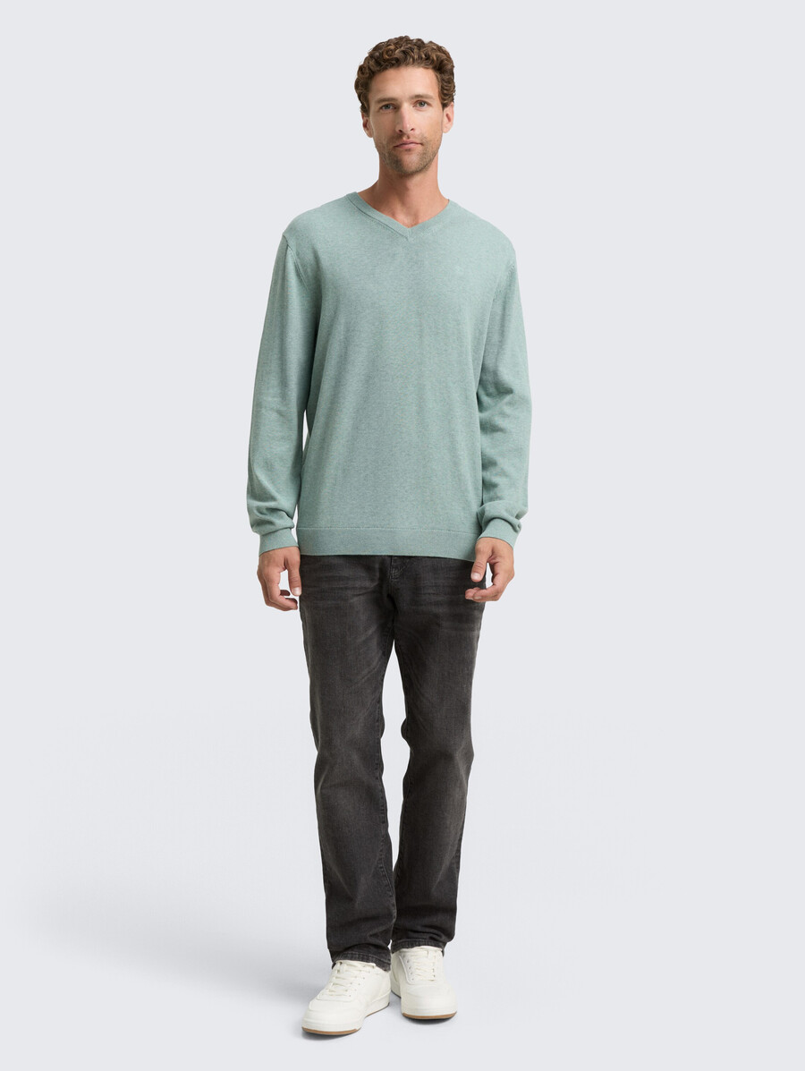 jersey de punto de algodón con cuello de pico
