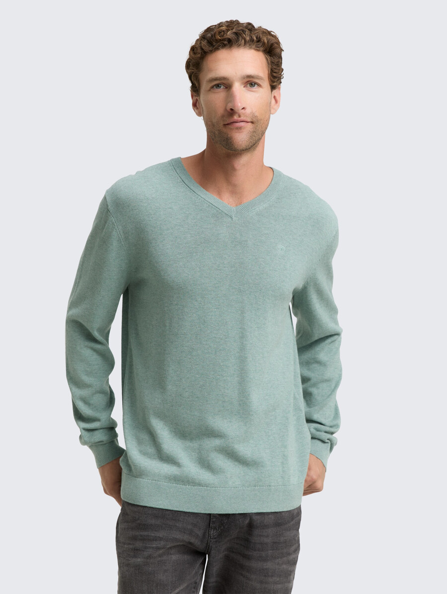 jersey de punto de algodón con cuello de pico