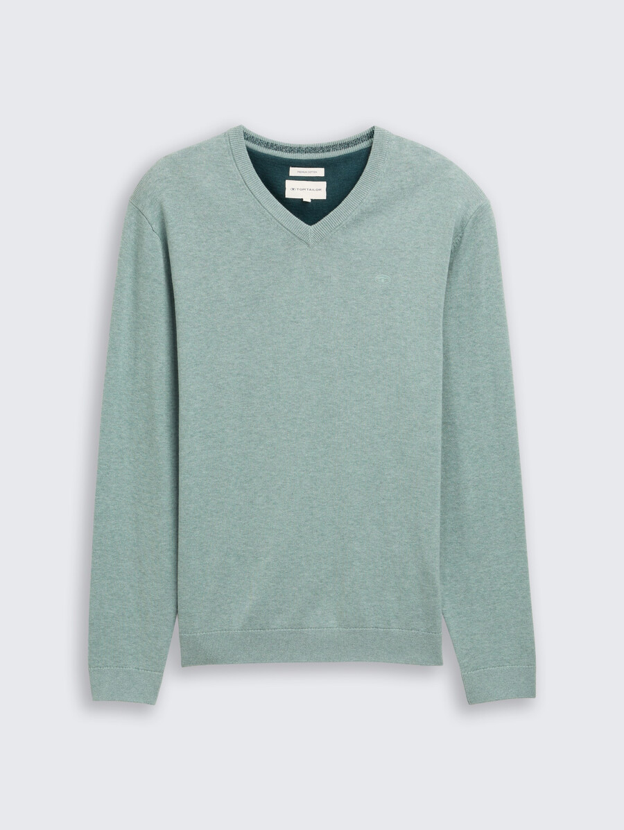 jersey de punto de algodón con cuello de pico