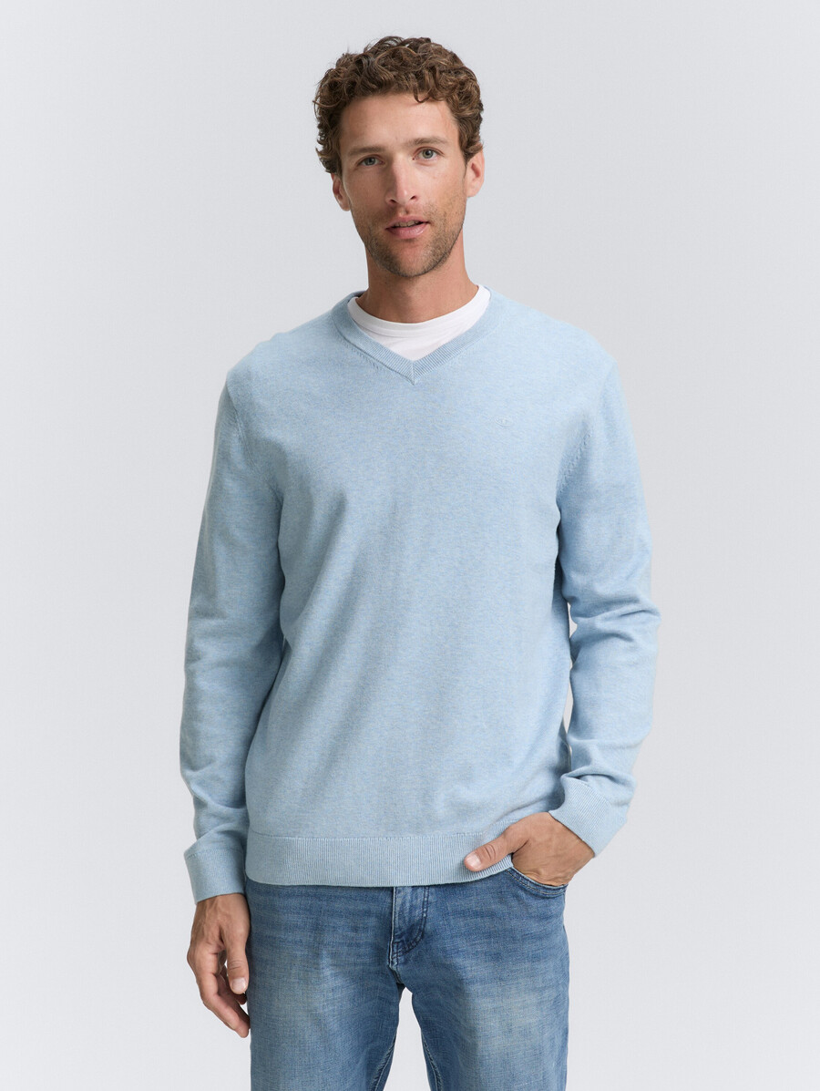 jersey de punto de algodón con cuello de pico