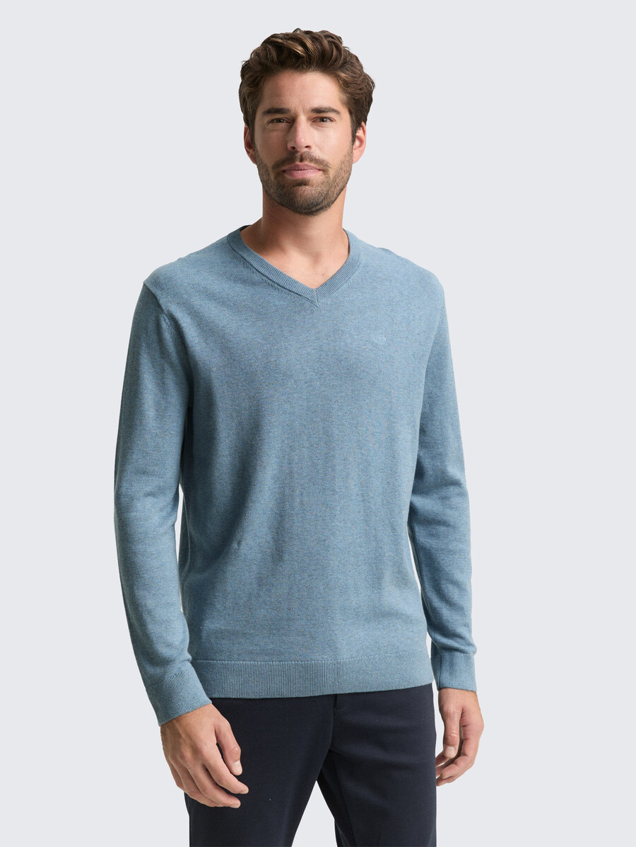 jersey de punto de algodón con cuello de pico