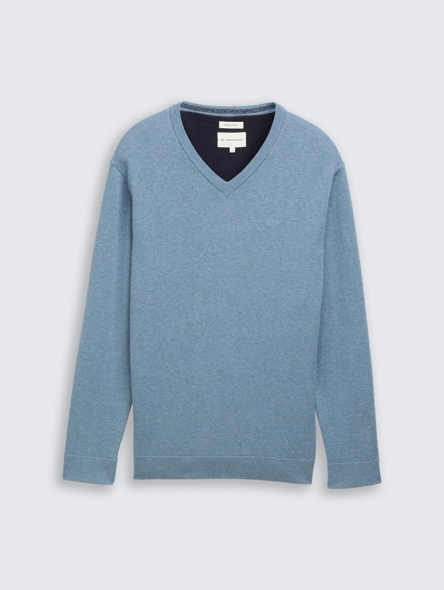 jersey de punto de algodón con cuello de pico