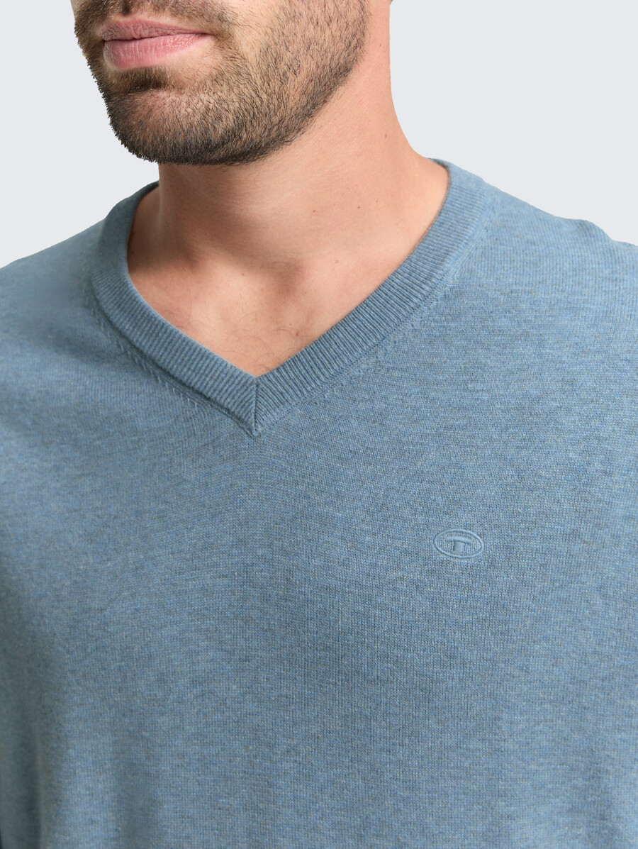 jersey de punto de algodón con cuello de pico