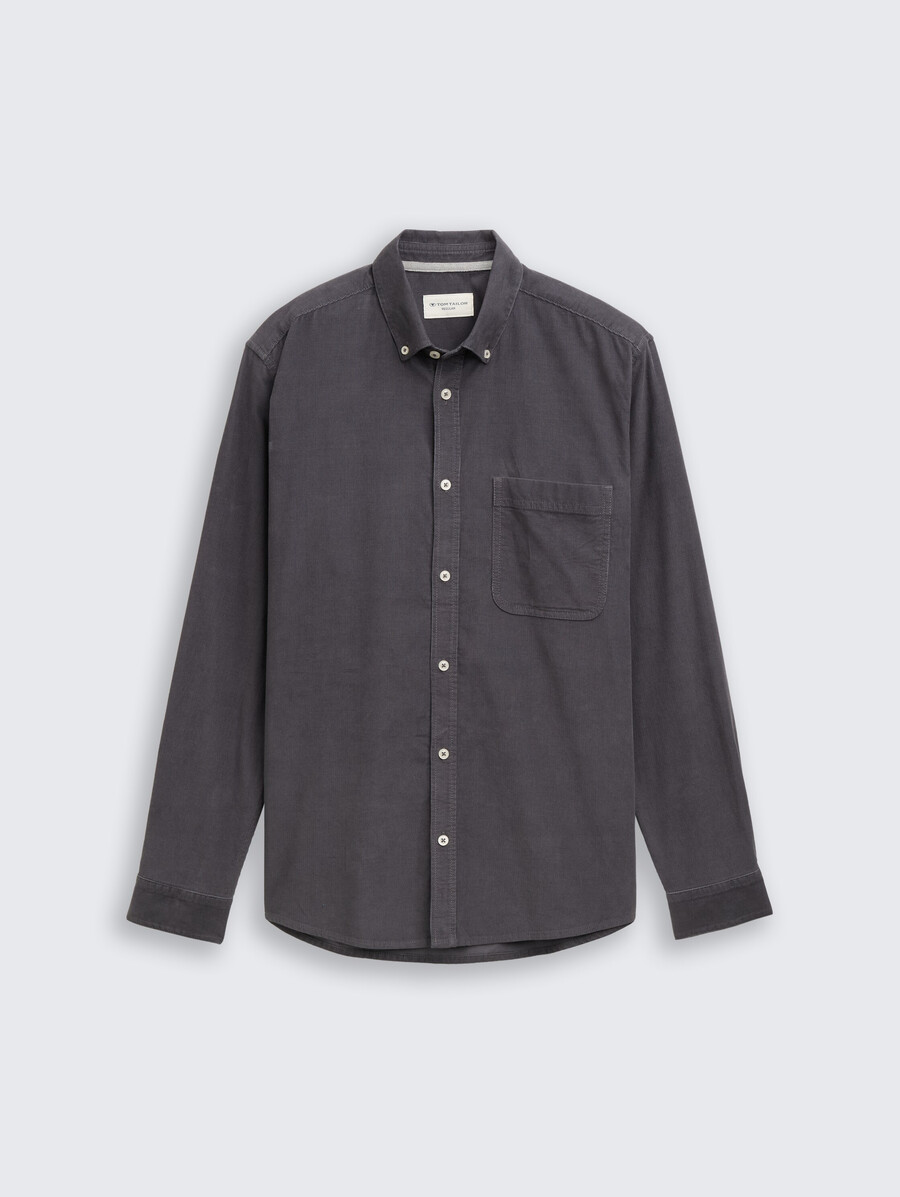 camisa de pana de corte regular con bolsillo en el pecho