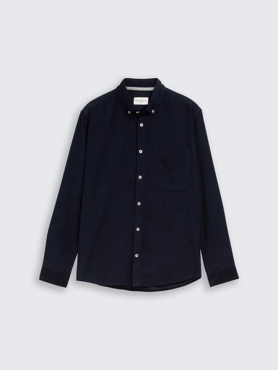 camisa de pana de corte regular con bolsillo en el pecho