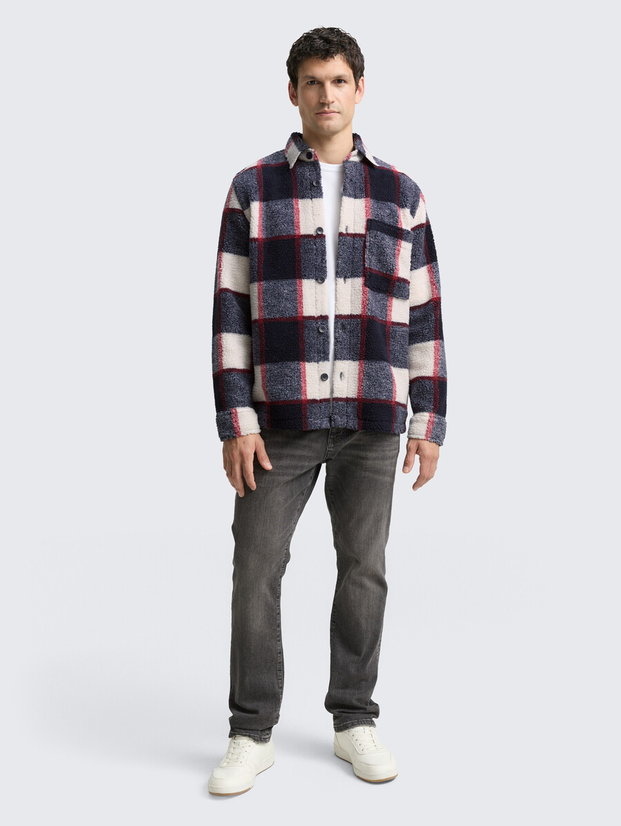 sobrecamisa de peluche con estampado de cuadros