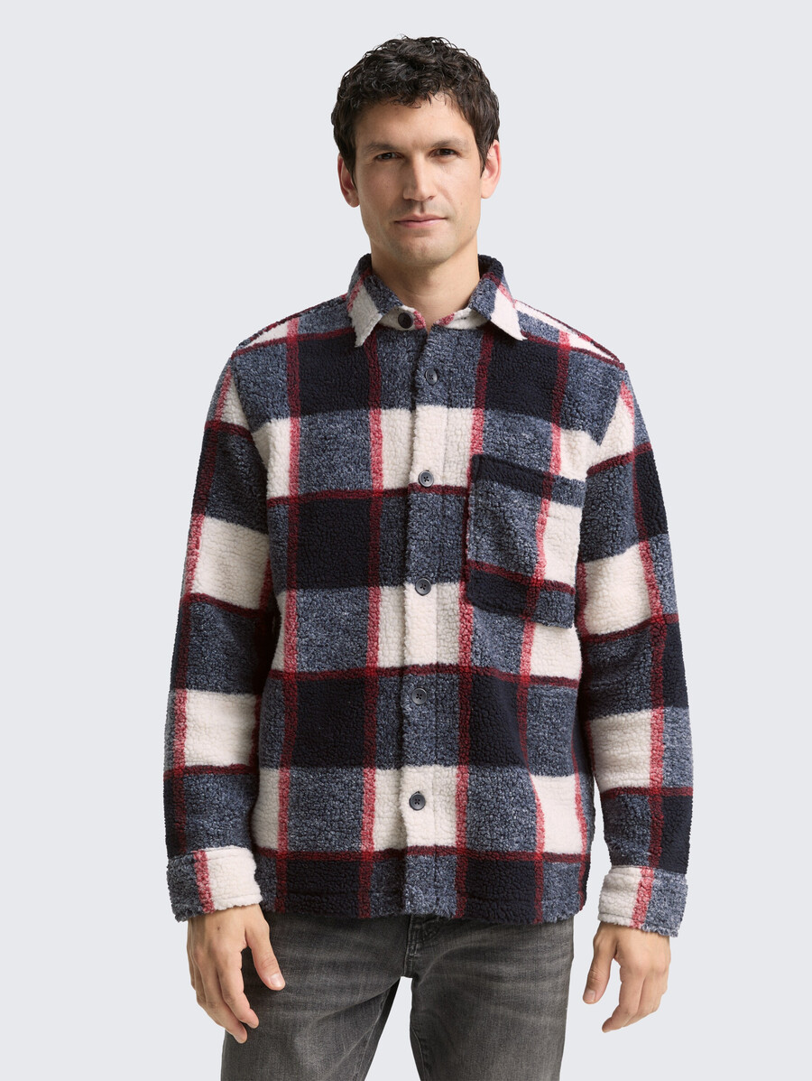 sobrecamisa de peluche con estampado de cuadros