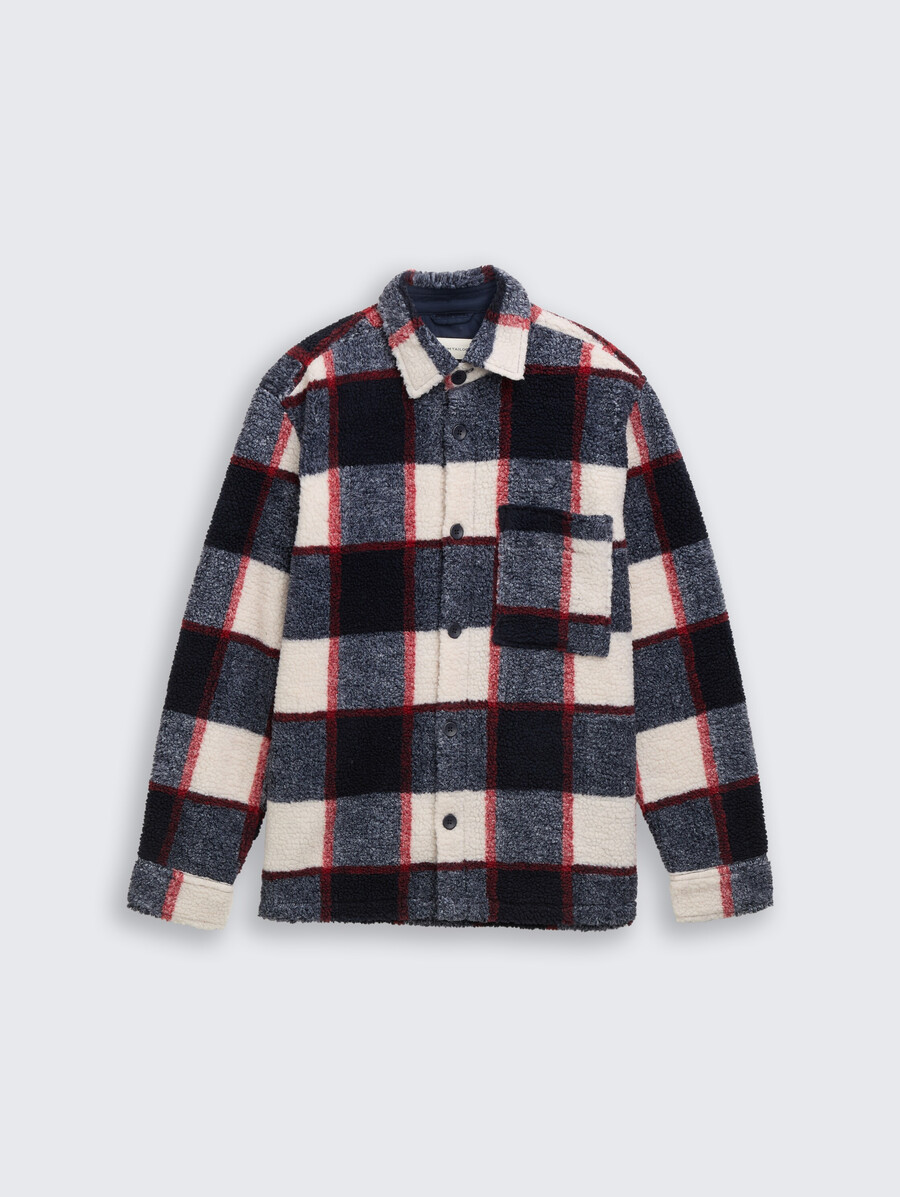sobrecamisa de peluche con estampado de cuadros