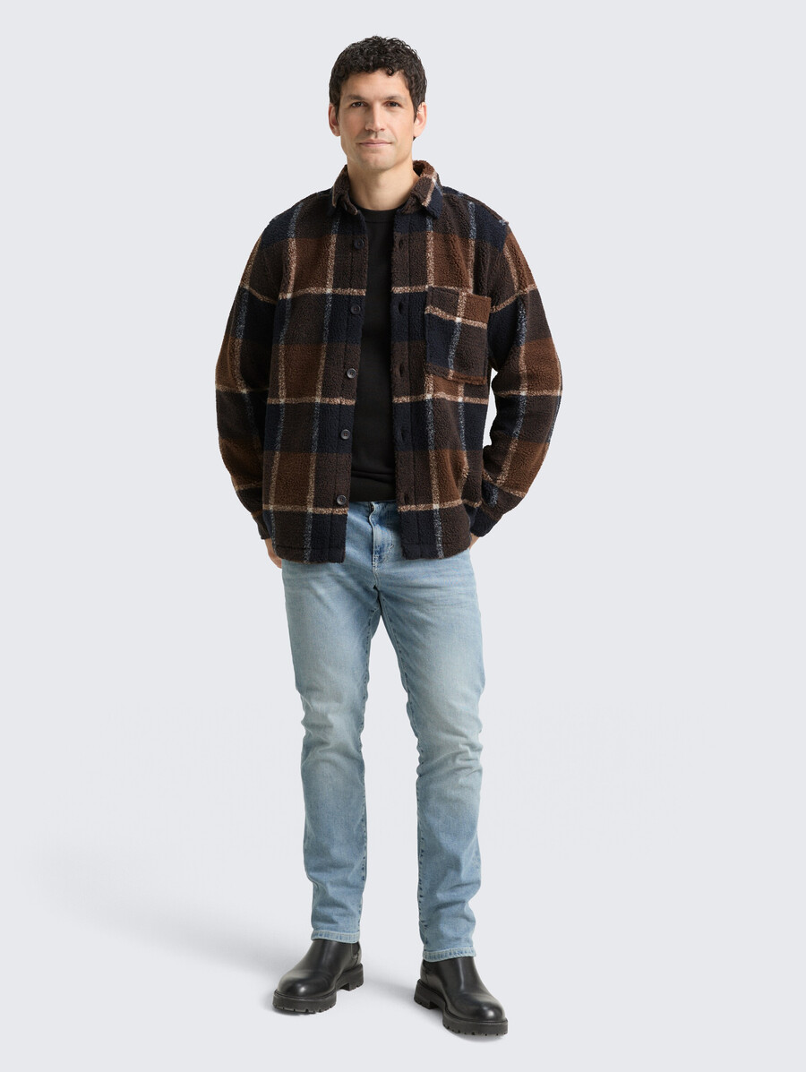 sobrecamisa de peluche con estampado de cuadros