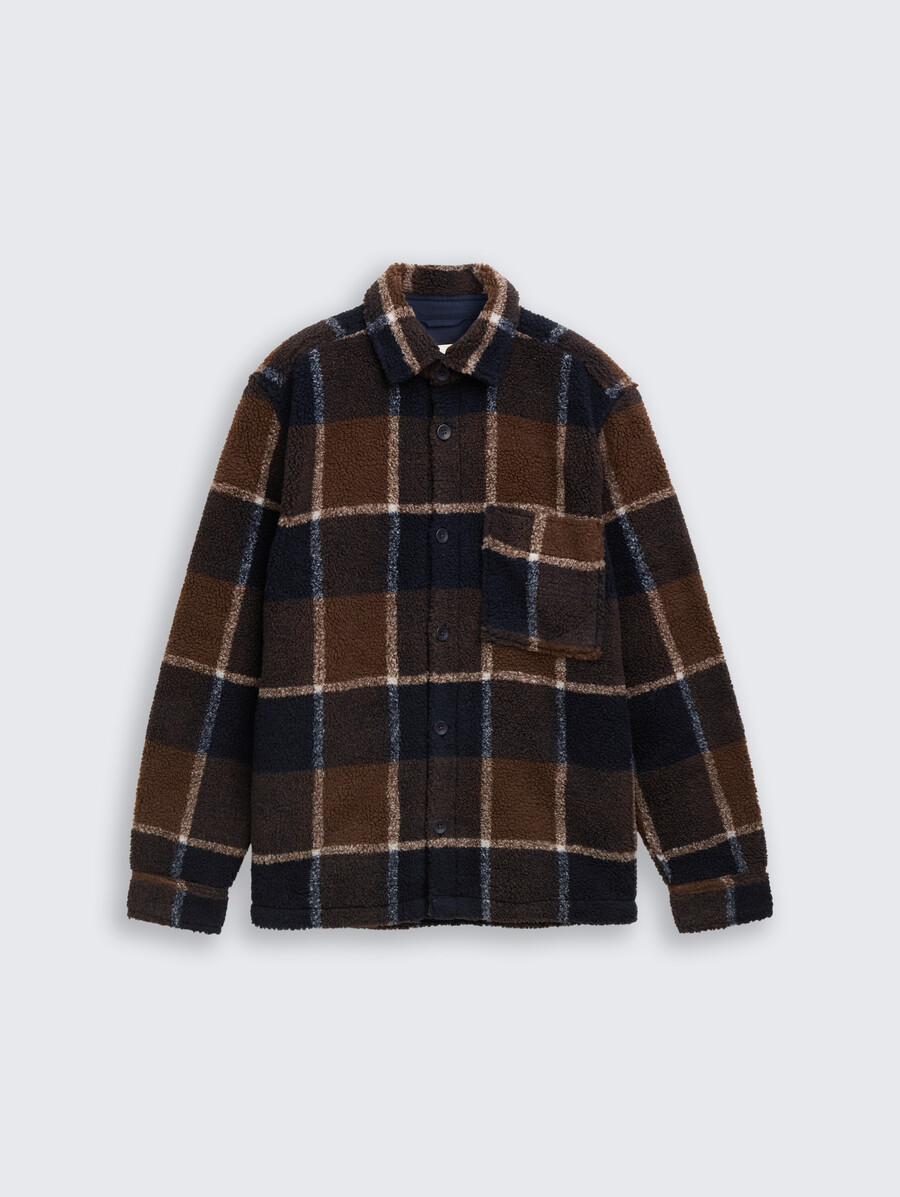 sobrecamisa de peluche con estampado de cuadros