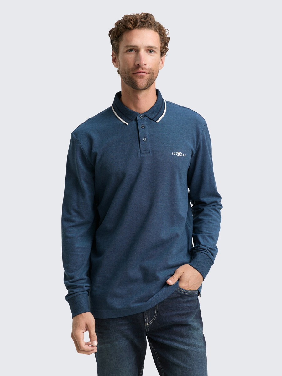 polo de piqué de manga larga con estampado de logotipo