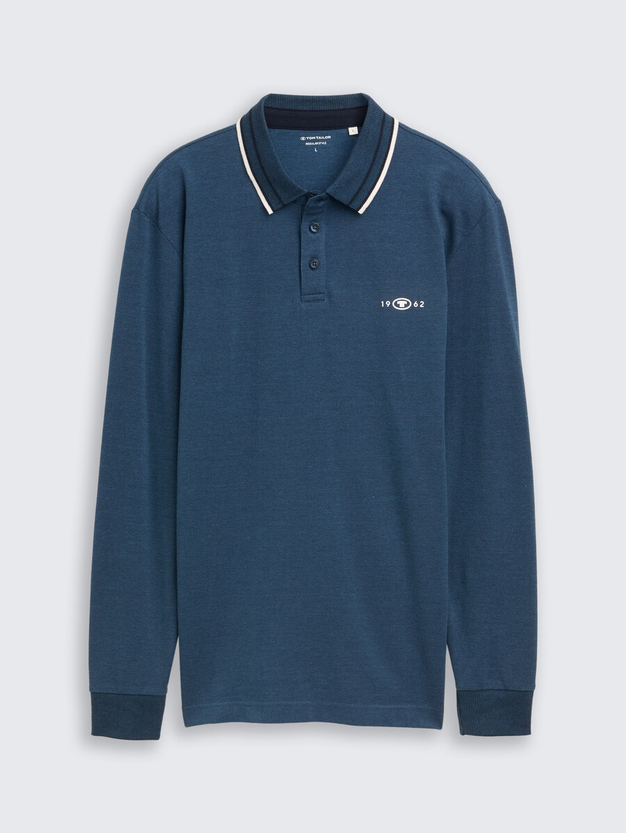 polo de piqué de manga larga con estampado de logotipo