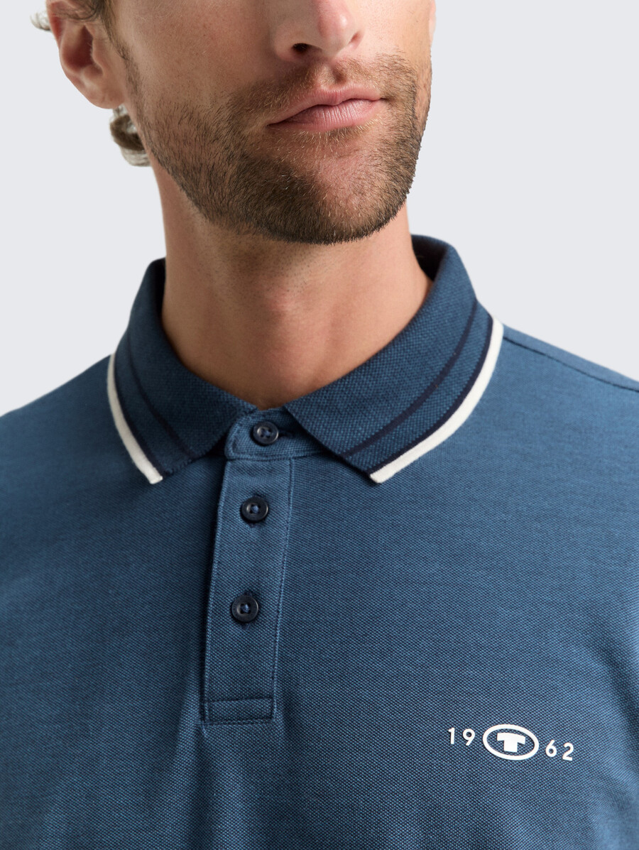polo de piqué de manga larga con estampado de logotipo