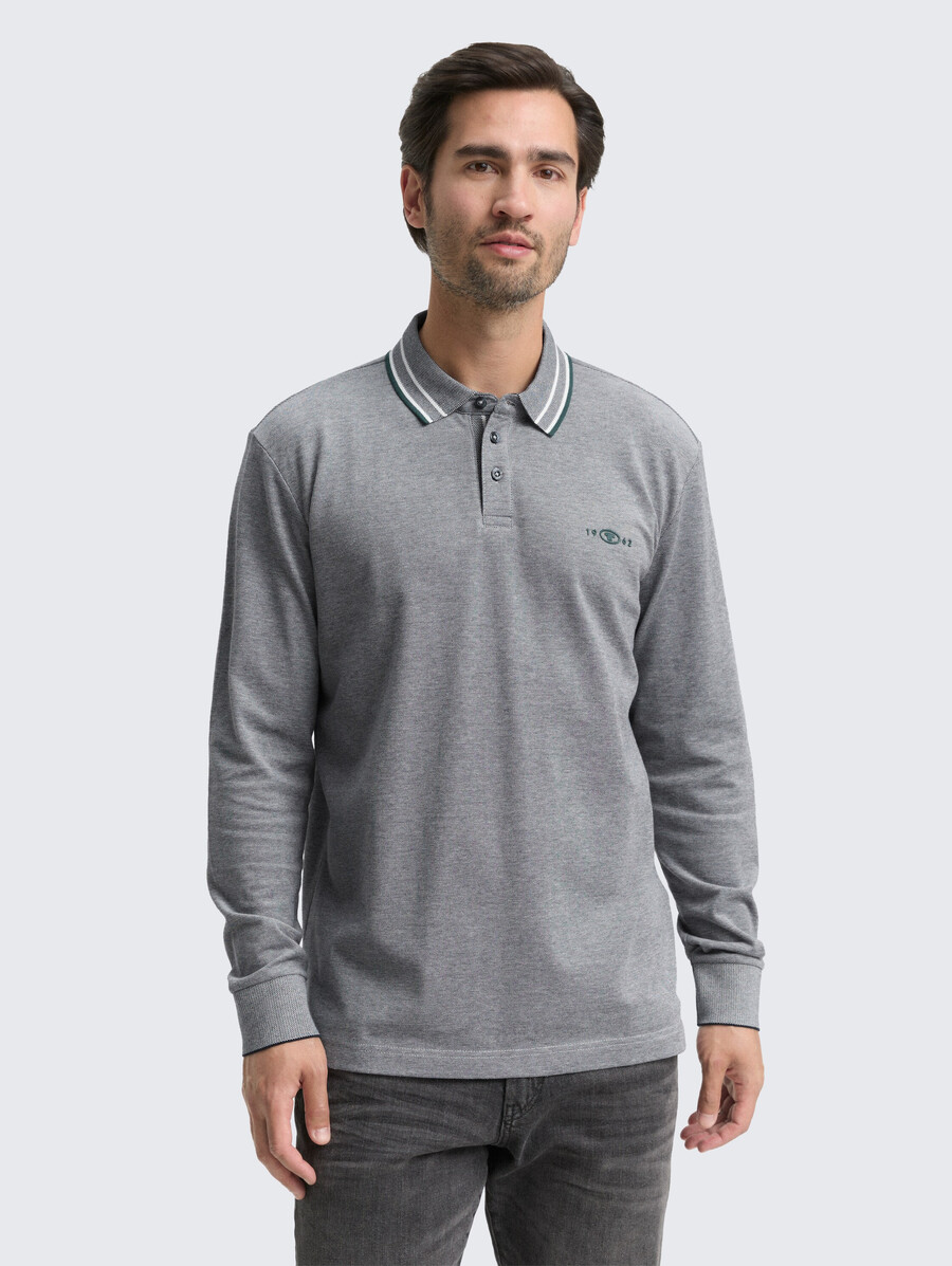 polo de piqué de manga larga con estampado de logotipo