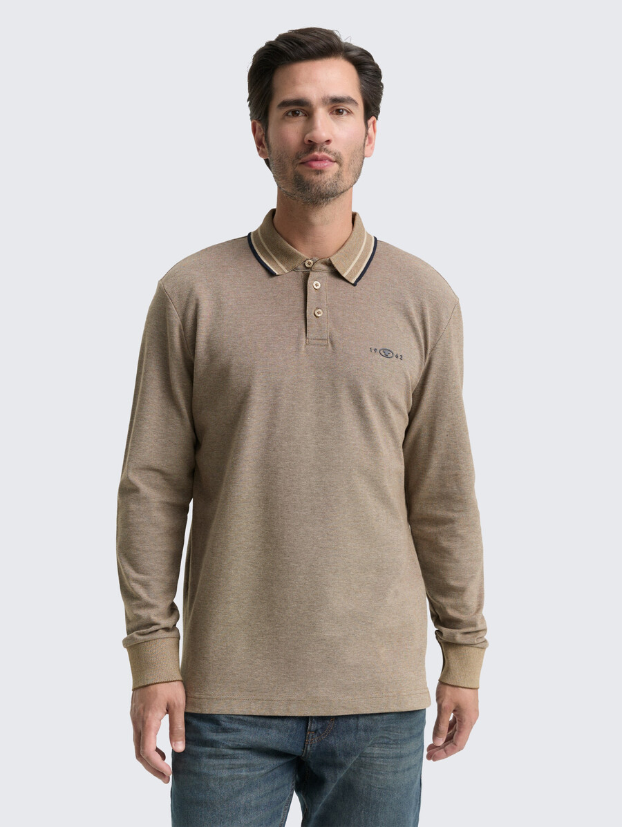 polo de piqué de manga larga con estampado de logotipo