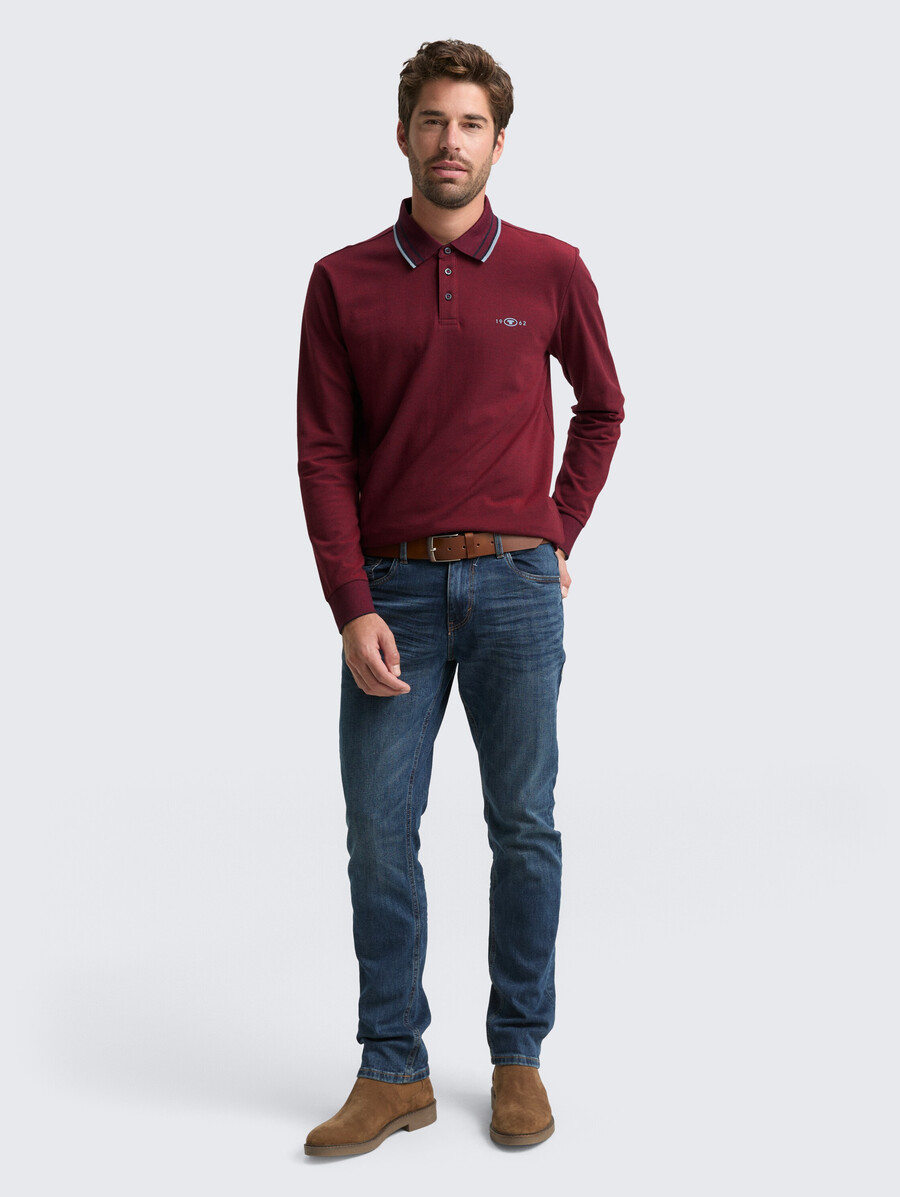 polo de piqué de manga larga con estampado de logotipo