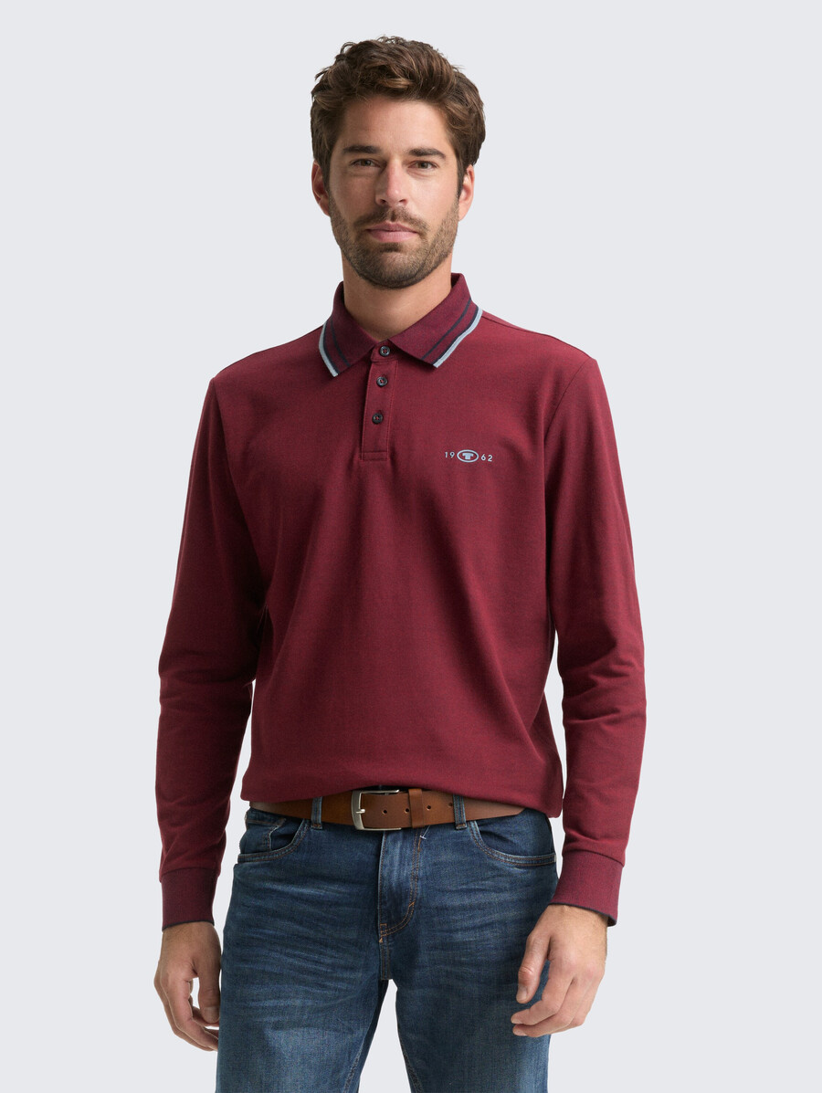 polo de piqué de manga larga con estampado de logotipo