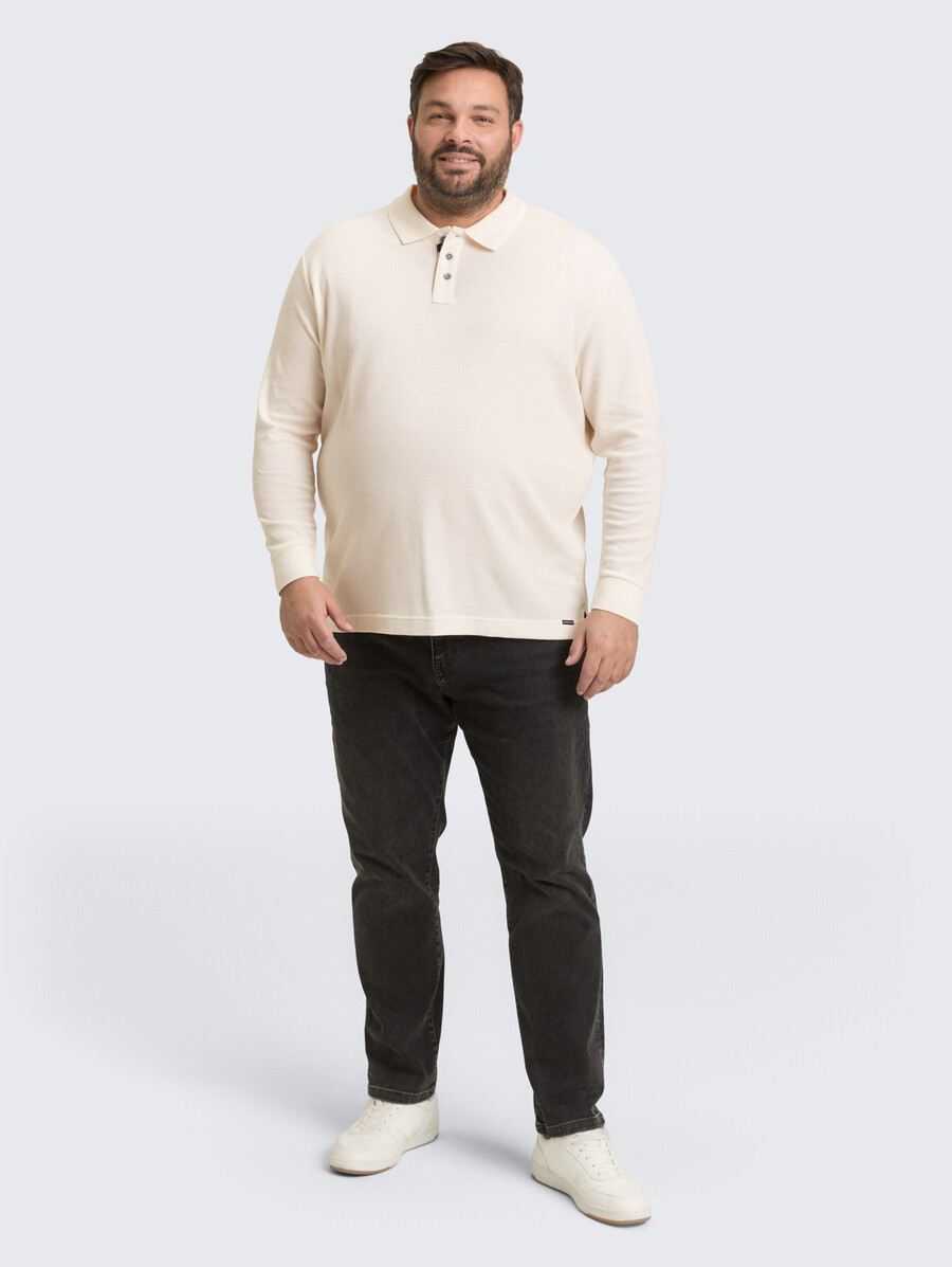 talla grande - polo de manga larga con textura de gofre
