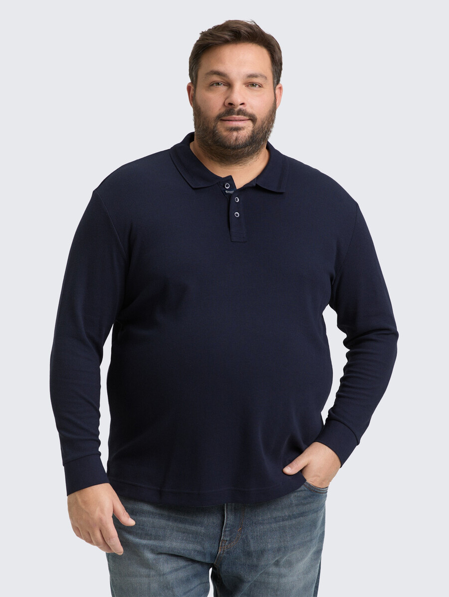 talla grande - polo de manga larga con textura de gofre