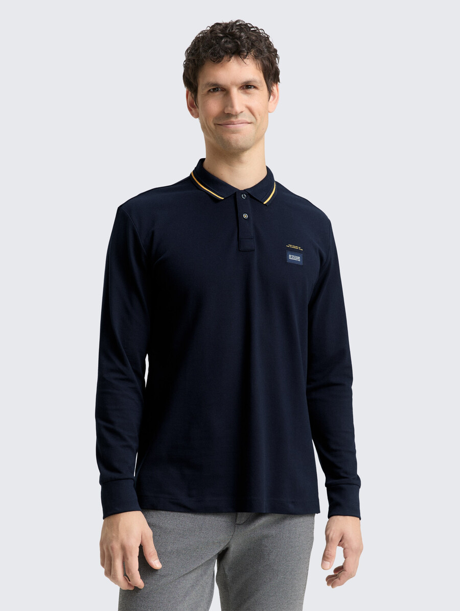 polo de piqué de manga larga con estampado de logotipo